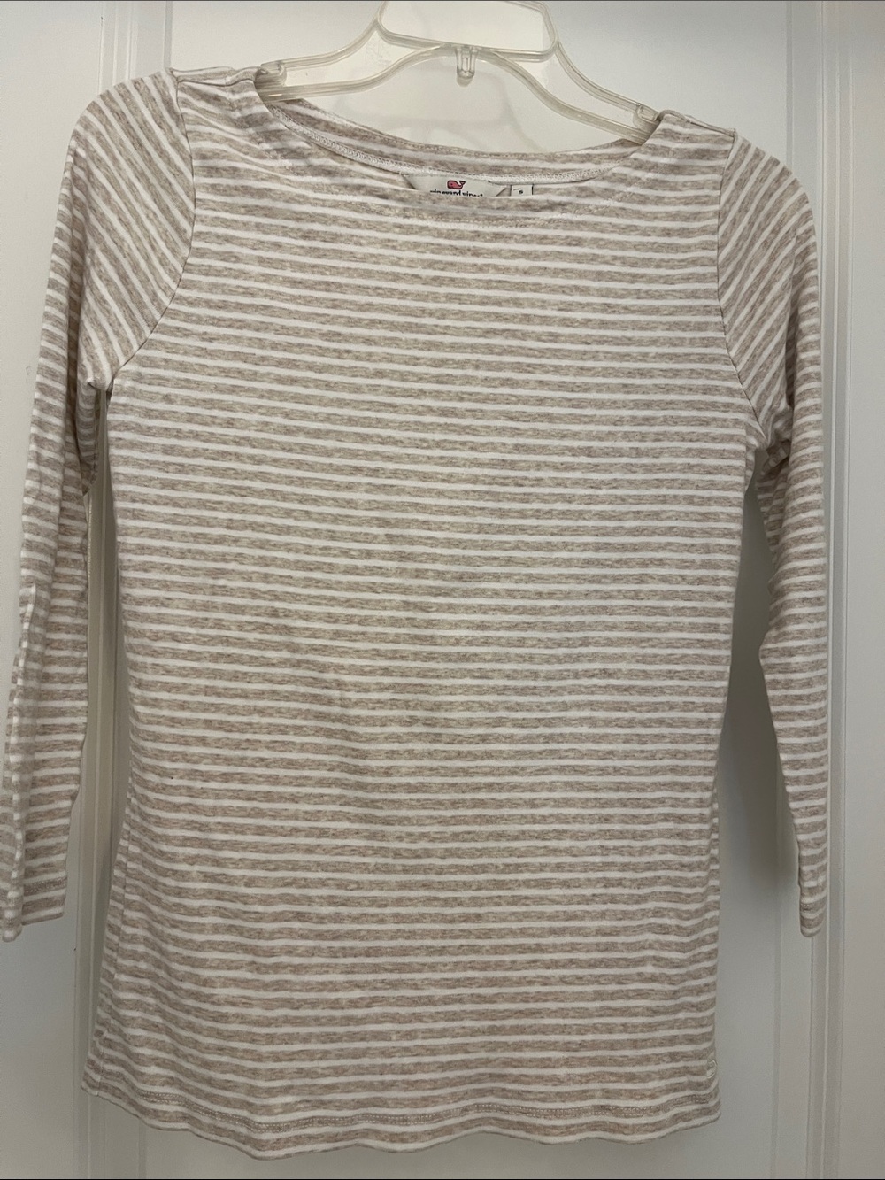 Vineyard Vines Girls' Long-Sleeve Striped Tee - White & Light Taupe